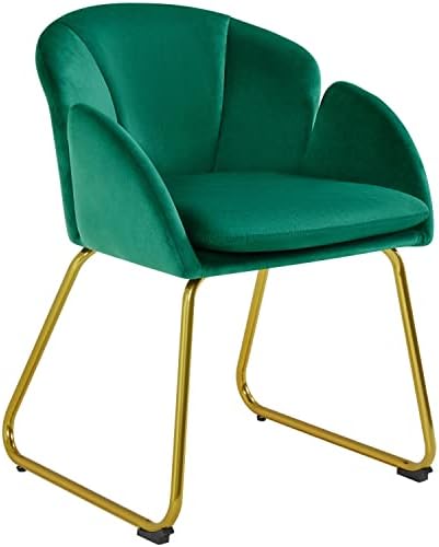 Yaheetech Flower Shape Velvet Armchair, Modern Side Chair Vanity Chair with Golden Metal Legs for Living Room/Dressing Room/Bedroom/Home Office/Kitchen, Green