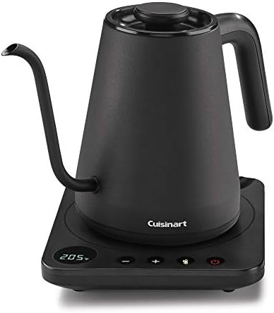 Cuisinart GK-1 Digital Goose Neck Kettle, Precision Gooseneck Spout Designed for Precise Pour Control that Holds 1-Liter, 1200-Watt Allows for Quick Heat Up, Stainless Steel,Black