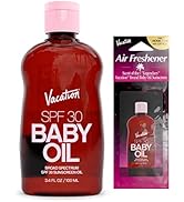 Vacation Baby Oil SPF 30 + Air Freshener Bundle, Broad Spectrum SPF 30 Sunscreen Oil, Vegan Sunta...