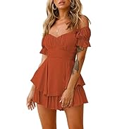 Fixmatti Women Boho Romper Off Shoulder Ruffle Chiffon Shorts Jumpsuit Playsuits