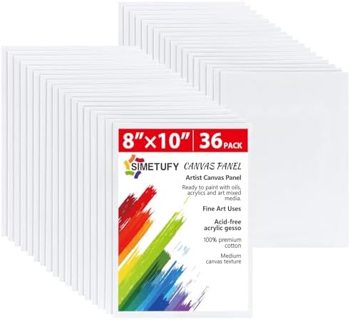 Simetufy 36 Pack 8x10 Inch Canvas Boards for Painting, Blank Canvas Panels Gesso Primed Acid-Free 100% Cotton Canvases for Acrylics Oil Watercolor Tempera Paints