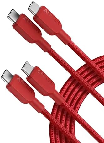 Anker 240W USB C to USB C Cable (2Pack,10ft), USB C Charger Cable Fast Charge for iPhone 15, MacBook Pro 2020, iPad Pro 2020, iPad Air 4, Samsung Galaxy S23+/S23 Ultra(USB 2.0, Red)