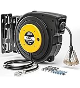 CRST Extension Cord Reel, 55 Feet Retractable Extension Cord for Garage and Workshop, Retractable...