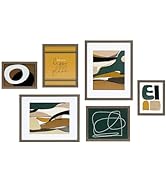 ArtbyHannah Gallery Wall Art Set of 6 Abstract Framed Wall Decor, Brown Frame with Extra Prints S...