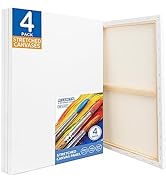 FIXSMITH Stretched White Blank Canvas - 18x24 Inch, 4 Pack,Primed Large Canvas,100% Cotton,5/8 In...
