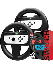 Orzly Steering Wheels for Nintendo Switch &amp; OLED Joy-Cons, Racing Wheels for Mario Kart 8 Deluxe [Mariokart Switch Steering Wheel Joycon Controller Attachment Accessories]-TWIN PACK [2X Black Wheels]