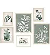 ArtbyHannah 6 Pack Wood Gallery Wall Picture Frames Set with Decorative Art Prints & Motivational...