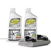 Cerama Bryte Stainless Steel Polish Spray with Microfiber Cloth, 16 Ounce (2 Count Bottles), Stre...