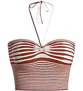 SweatyRocks Women's Striped Tie Backless Halter Top Sleeveless Knitted Crop Cami Tank