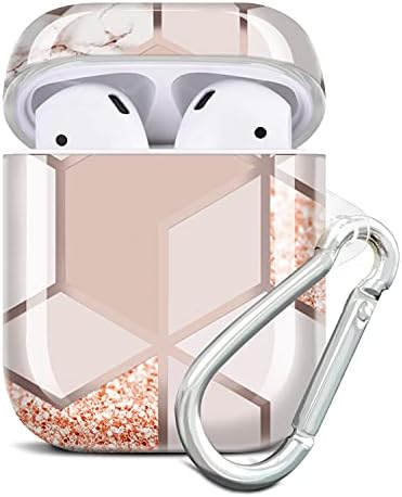 JAHOLAN Cover Case Glitter Sparkle Marble Design Cute Accessories Protective TPU Cover Case Portable Shockproof for Girls Women Men Compatible with AirPods 1st 2nd generation Rose Gold