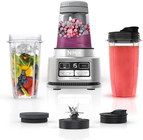Ninja SS101 Foodi Smoothie Maker & Nutrient Extractor* 1200 WP, 6 Functions Smoothies, Extractions*, Spreads, smartTORQUE, 14-oz, (2) To-Go Cups & Lids, Silver