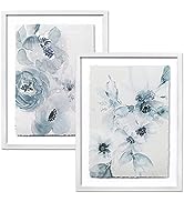 ArtbyHannah 12x16 Framed Blue Floral Wall Art Decor with Watercolor Flowers Botanical Deckled Edg...