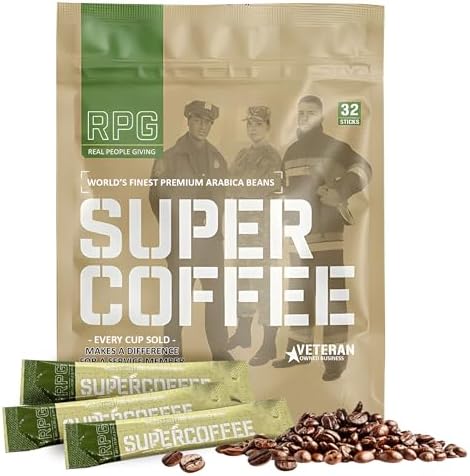 RPG Super Coffee Blend - 32 Sachets - Instant Coffee Packets Single Serve Packets Medium Dark Roast Flavor Instant Coffee Singles Individually Packaged Micro Ground