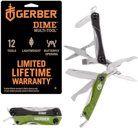 Gerber Gear Dime 12-in-1 Mini Multi-tool - Needle Nose Pliers, Pocket Knife, Keychain, Bottle Opener - EDC Gear and Equipment - Green