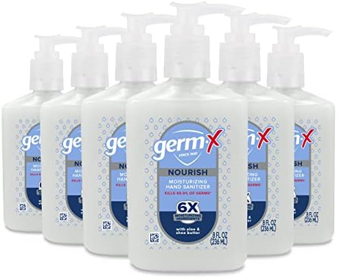 Germ-x Nourish Hand Sanitizer, 2-in-1 Moisturizing and Sanitizing Formula with Shea Butter, Vitamin E & Aloe, Non-Greasy, Fresh Citrus Scent, Back to School Supplies, Pump Bottle, 8 Oz (Pack of 6)