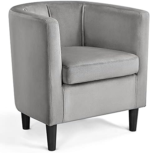 Yaheetech Accent Chair, Modern Velvet Armchairs with Big Ample Seat, Half Rounded Back, Cozy Upholstered Barrel Sofa Chair for Living Room Bedroom Waiting Room, Gray