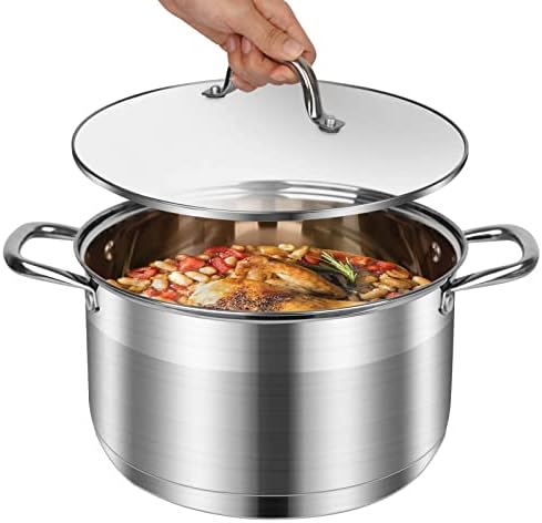 LEUGWAKN Stainless Steel Stock pot-10 Quart Pot-stockpot with Glass lid-Soup Pot-Induction Pot-Cookware Pot-Cooking Pot