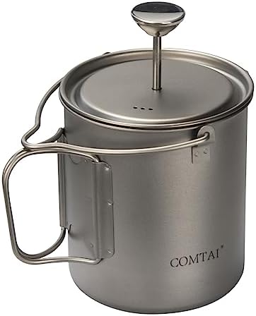 COMTAI Titanium French Press Pot 750mL/25 fl oz Coffee Maker Camping with Lid and Filter Titanium French Press Cup Backpacking for Outdoor Hiking Camp