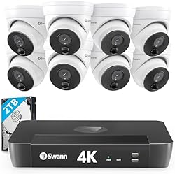 Swann 4K NVR Dome Security Camera System with 2TB HDD, 8 Channel 8 Cam,PoE Cat5e, Indoor & Outdoor Wired Home 