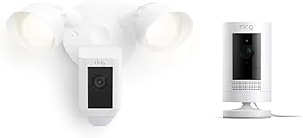 Ring Floodlight Cam Plus with Ring Stick Up Cam, Plug-In White