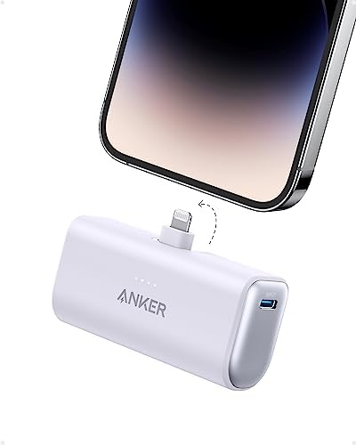 Anker Nano Power Bank with Built-in Lightning Connector, Portable Charger 5,000mAh MFi Certified 12W, Compatible with iPhone 14/14 Pro / 14 Plus / 14 Pro Max, iPhone 13 and 12 Series (Purple)