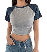 SweatyRocks Women's Casual Raglan Short Sleeve Shirt Soild Crewneck Color Block Top