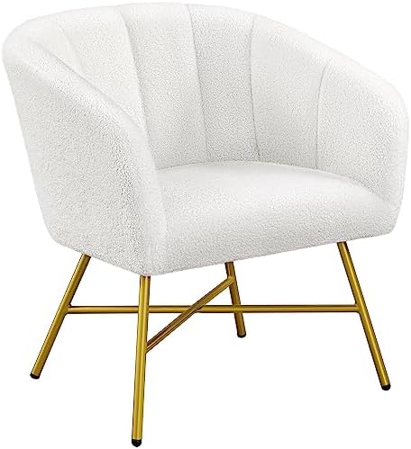Yaheetech Boucle Barrel Chair, Modern Living Room Chair with Metal Legs and Soft Padded, Comfy Side Chair for Bedroom/Office/Study/Waiting Room, White