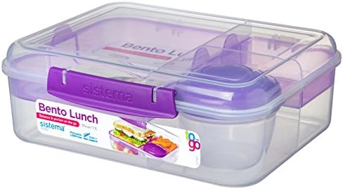 Sistema TO GO Boîte bento – Boîte à repas avec pot à yaourt/fruits – 1,65 L – sans BPA – Coloris assortis (différents selon le pack) – Lot de 1