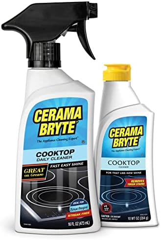 Cerama Bryte Heavy-Duty + Daily Spray Stove Top and Cooktop Cleaner Combo Kit for Glass and Ceramic Surfaces, 16 & 10 Ounces, 2 Pack