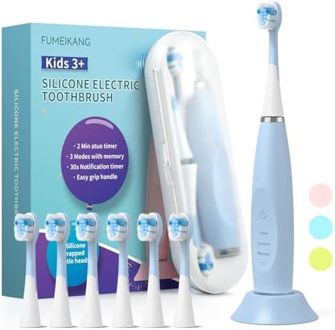 FUMEIKANG Kids Electric Toothbrushes Sonic Rechargeable Tooth Brush Gifts for Boys and Girls Smart Timer Power Toothbrush - Blue 3 4 5 6 7 8 9 10 11 12 (Blue)