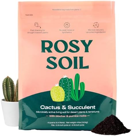 Cactus and Succulent Organic Potting Soil Mix for House Plants - Fast Draining, Root Boosting, Peat-Free Soil for Drought Tolerant Growth of Aloe Vera, Cacti and Indoor Succulents Plants - 4 qt