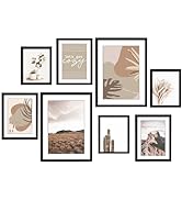 ArtbyHannah 8-Pack Black Gallery Wall Frame Set with Neutral Decorative Prints, Picture Frame Set...