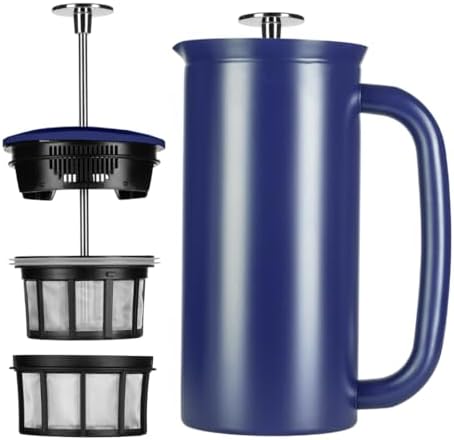 ESPRO - P7 French Press - Double Walled Stainless Steel Insulated Coffee and Tea Maker with Micro-Filter - Keep Drinks Hotter for Longer, Perfect for Home (Aegean Blue, 18 Oz)