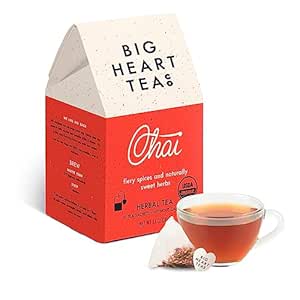 Big Heart Tea Co. Tea Bags - Fiery Masala Chai - Certified Organic, Ayurvedic Herbal Decaf Tea with Small Batch Ground Sweet Herbs and Spices including Adaptogenic Tulsi, Rooibos, Ginger, 10 Tea Bags