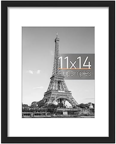 upsimples 11x14 Picture Frame, Display Pictures 8x10 with Mat or 11x14 Without Mat, Wall Hanging Photo Frame, Black, 1 Pack