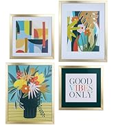 ArtbyHannah Abstract Gallery Wall Frame Set with Colorful Plants, Gold Frames for Wall Decor, 4 P...