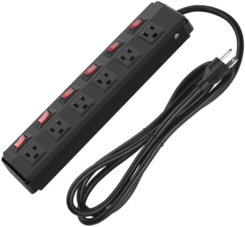 CCCEI Metal Power Strip Individual Switches 6 Outlets, Heavy Duty Power Strip Surge Protector for Appliances, 6 FT Extension Cord Strip, 1200J Surge Protector 15A 125V 1875W.