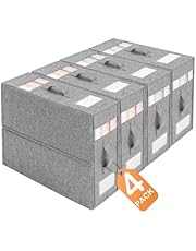 4 Pack Bed Sheet Organiser Box Foldable Linen Wardrobe Organizers and Storage (King &amp; Queen Size) Folding Bedding Storage Box with Two Window Bedding Set Pillow Cube Organizer (Gray)