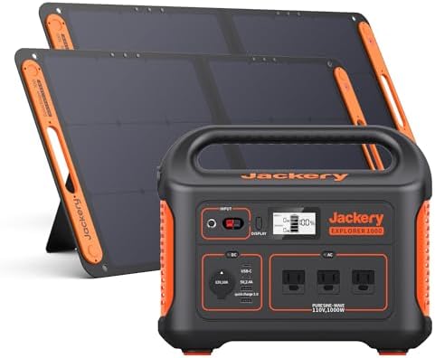 Jackery Solar Generator 1000, 1002Wh Capacity with 2xSolarSaga 100W Solar Panels, 3x1000W AC Outlets, Portable Power Station Ideal for Home Backup, Emergency, RV Outdoor Camping Black, Orange