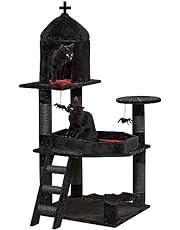 YARUOMY Gothic Cat Tree with Coffin Bed，55/&#39;&#39; Cat Tower with Spacious Cat Condo，Scratching Posts，Spider Hanging Ball，Multi-Level Cat Activities Furniture for Large Cats, Black Halloween (G-1)