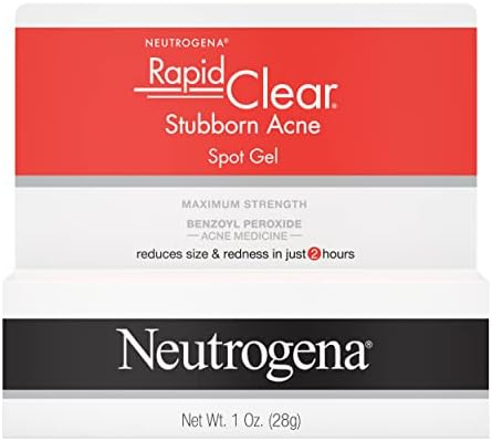 Neutrogena Rapid Clear Stubborn Acne Spot Treatment Gel with Maximum Strength 10% Benzoyl Peroxide Acne Treatment Medication, Pimple Cream for Acne Prone Skin Care, 1 oz