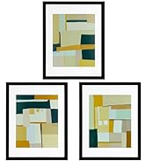 ArtbyHannah 11x14 Inch Abstract Wall Art, Black Framed Wall Art Decor Set of 3 with Color Blocks,...