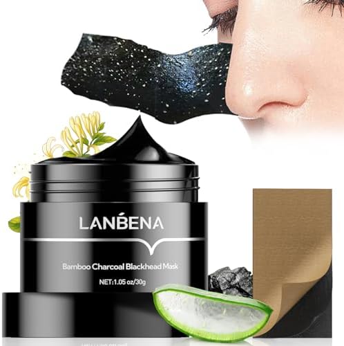 LANBENA Upgraded 2.0 Bamboo Charcoal Blackhead Remover Mask, 60 pcs Nose Strips, Peel off Face Mask Pore Whiteheads Cleanser Strawberry Nose Purifying, Deep Cleansing for All Skin Types, 30g/1.05oz