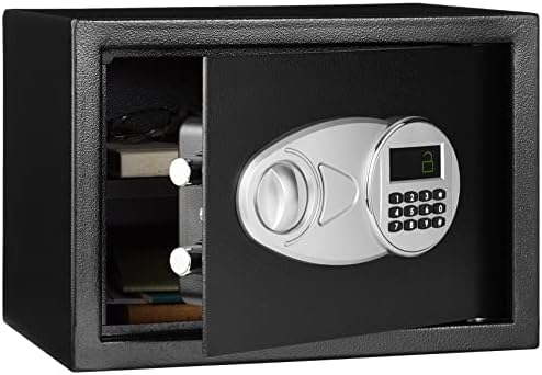 Amazon Basics Steel Security Safe and Lock Box with Electronic Keypad - Secure Cash, Jewelry, ID Documents, 0.5 Cubic Feet, Black, 13.8" W x 9.8" D x 9.8" H