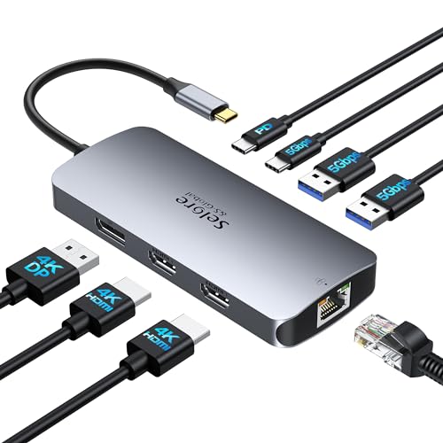 【マルチモニター 3画面拡張 2つHDMI＋DP＋LAN 】Selore 8in1ドッキングステーション hdmi 2つ 4K対応 3画面出力 モバイルタイプ 100W 急速充電 Displayport LAN 2 USB-A/USB-C 3.0ポー