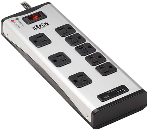 Tripp Lite Surge Protector Power Strip 8-Outlet Metal 1 USB-A & 1 USB C Charging Ports 3.9A Shared 8ft Cord (TLM88USBC)