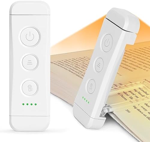 Glocusent USB Rechargeable Book Light for Reading in Bed, Portable Clip-on LED Reading Light, 3 Amber Colors & 5 Brightness Dimmable, Compact & Long Lasting, Perfect for Book Lovers, Kids