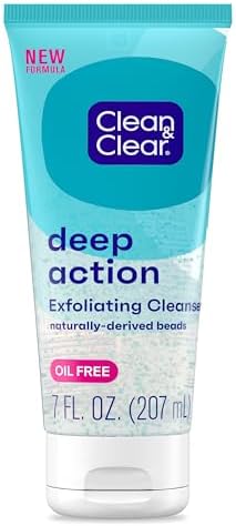 Clean & Clear Deep Action Exfoliating Cleanser with Pro-Vitamin B5, Gentle Exfoliating Daily Face Scrub Cleans Deep Down to the Pore for Soft, Smooth, Hydrated Skin, Oil Free Face Wash, 7 FL OZ