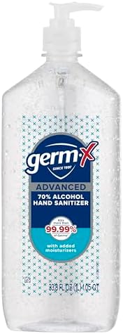 Germ-x Advanced Hand Sanitizer, Non-Drying Moisturizing Clear Gel, Instant and No Rinse Formula, Large Family Size Pump Bottle, 34 Fl Oz (1 Liter)