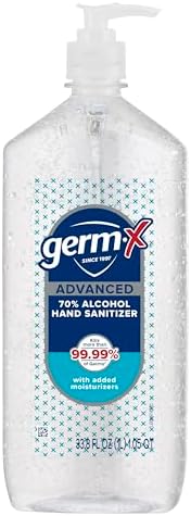 Germ-x Advanced Hand Sanitizer, Moisturizing Clear Gel, Instant and No Rinse Formula, Large Family Size Pump Bottle, Back to School Supplies, 34 Fl Oz (1 Liter)